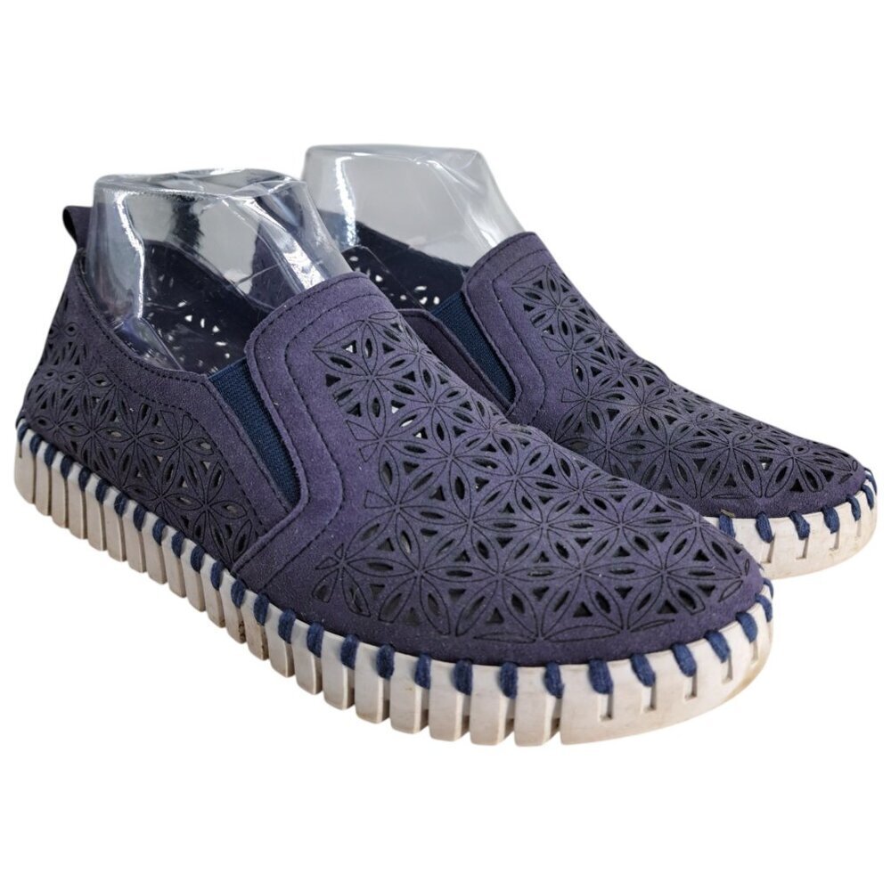 Ilse Jacobsen Tulip Slip On Blue Perforated Comfort Shoes Size 37 US 6.5-7 Flats
